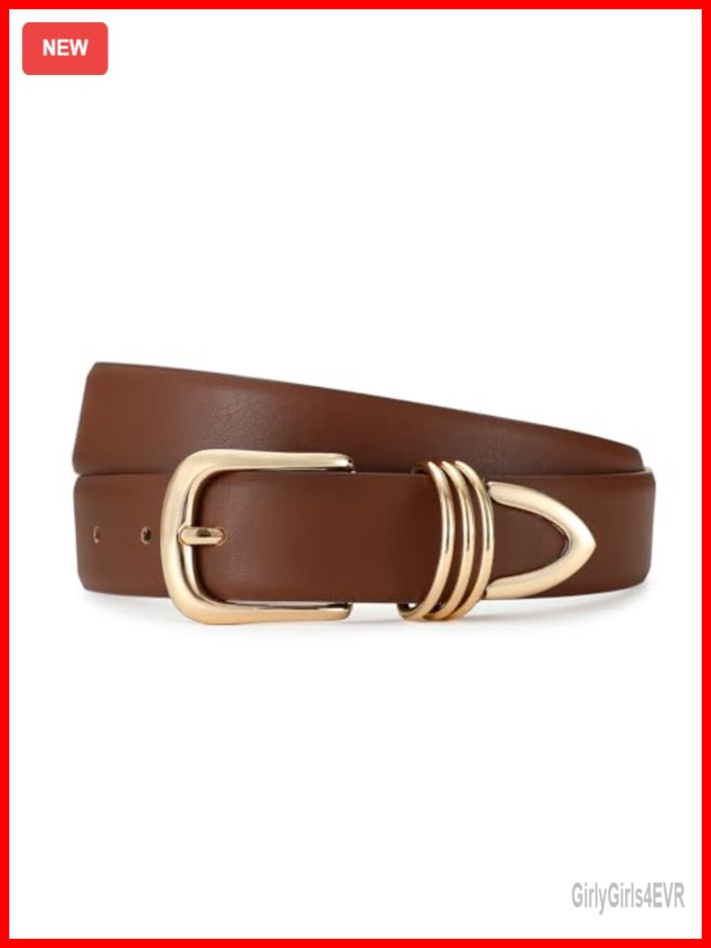Women's Faux Leather Fashion Waist Belt Gold Pin Buckle